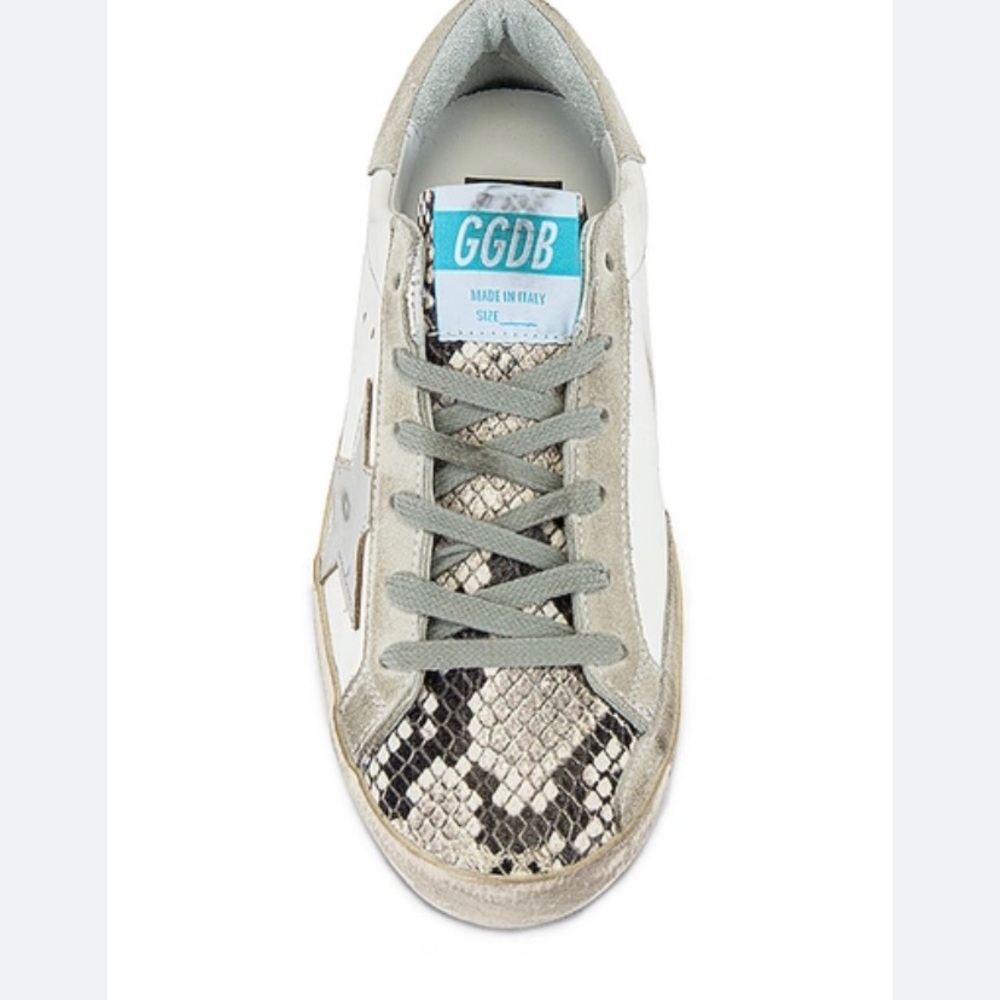 Golden Goose Superstar Sneakers in white python and ice star. Size 36